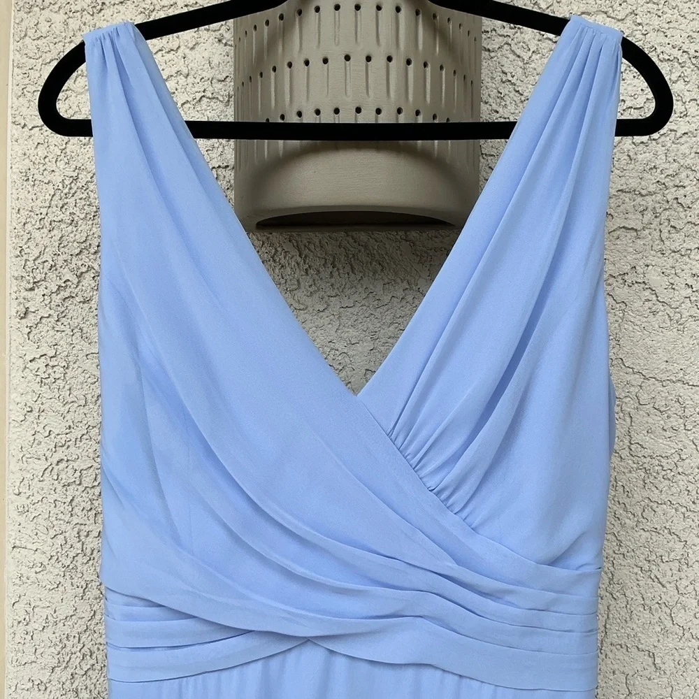NWT Thread Dessy Group Lux Chiffon Layla Maxi Dress Gown Size 16 Sky Blue TH012